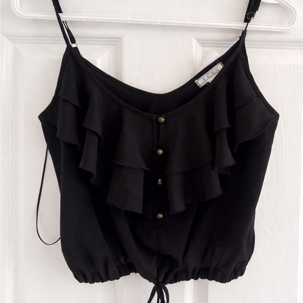 TCEC Black Ruffle Cami with Tie-Hem